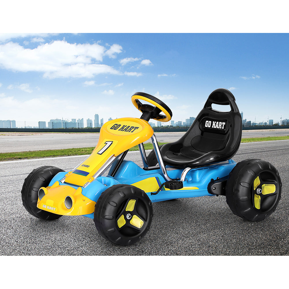 Rigo Kids Pedal Go Kart Racing Car Blue Plastic Tyre