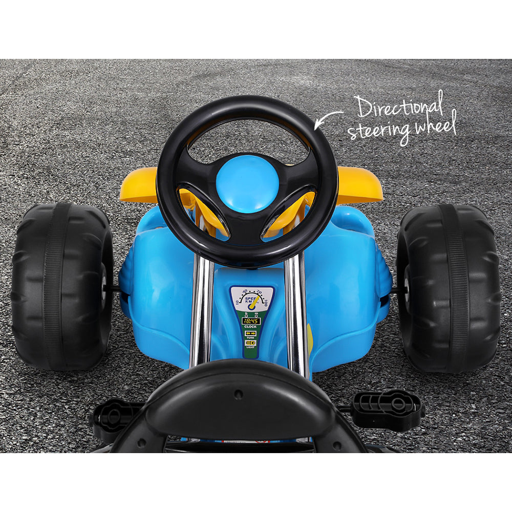 Rigo Kids Pedal Go Kart Racing Car Blue Plastic Tyre