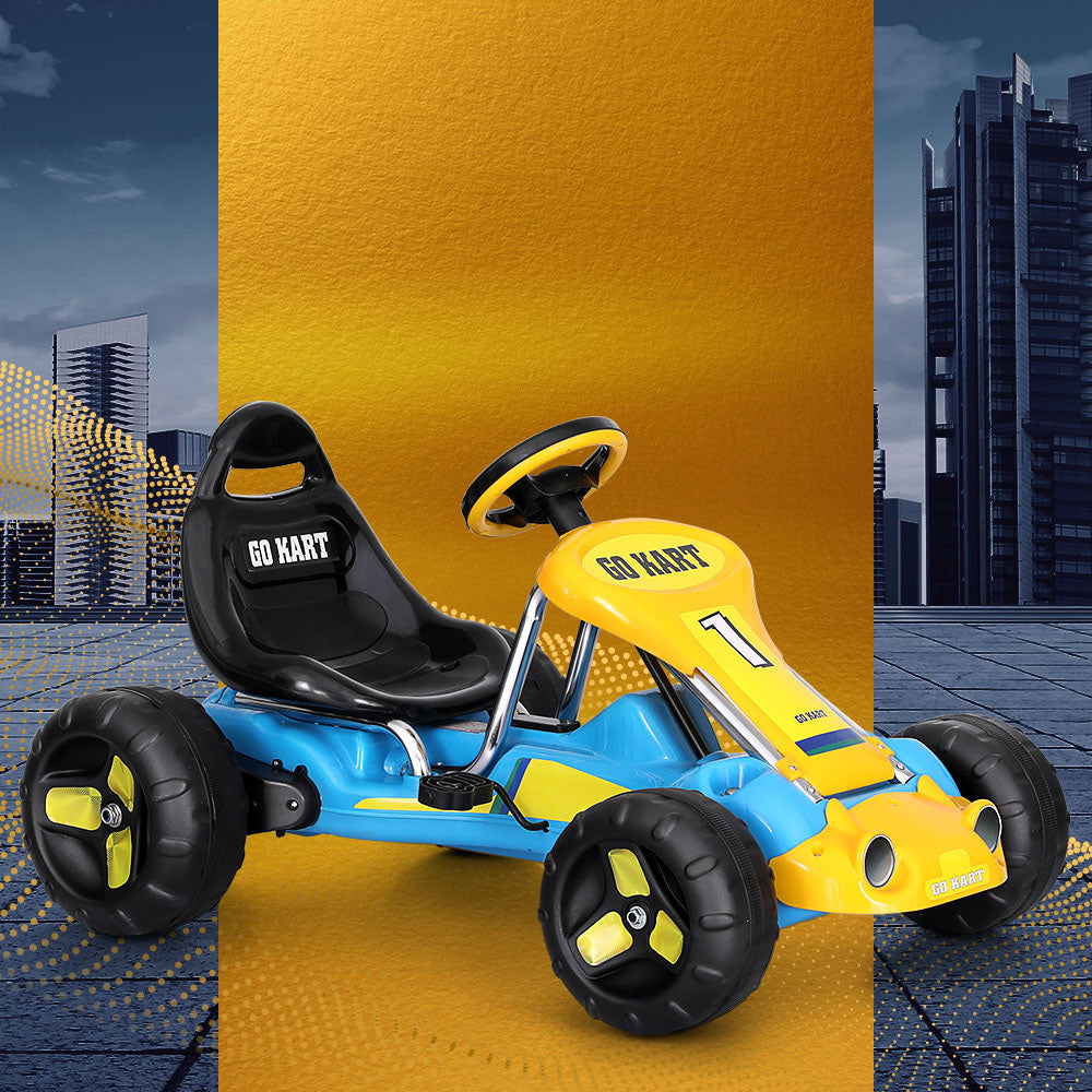 Rigo Kids Pedal Go Kart Racing Car Blue Plastic Tyre