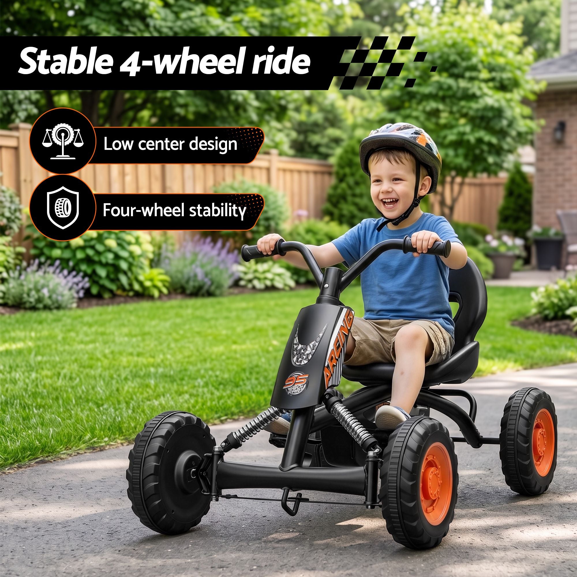 Rigo Pedal Go Kart Kids with Plastic Wheels Forward Reverse Black 84cm