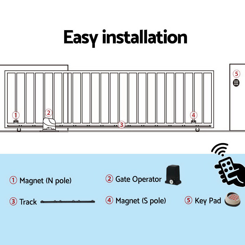 Lockmaster 4M 1000KG Automatic Sliding Gate Opener Kit LED Keypad