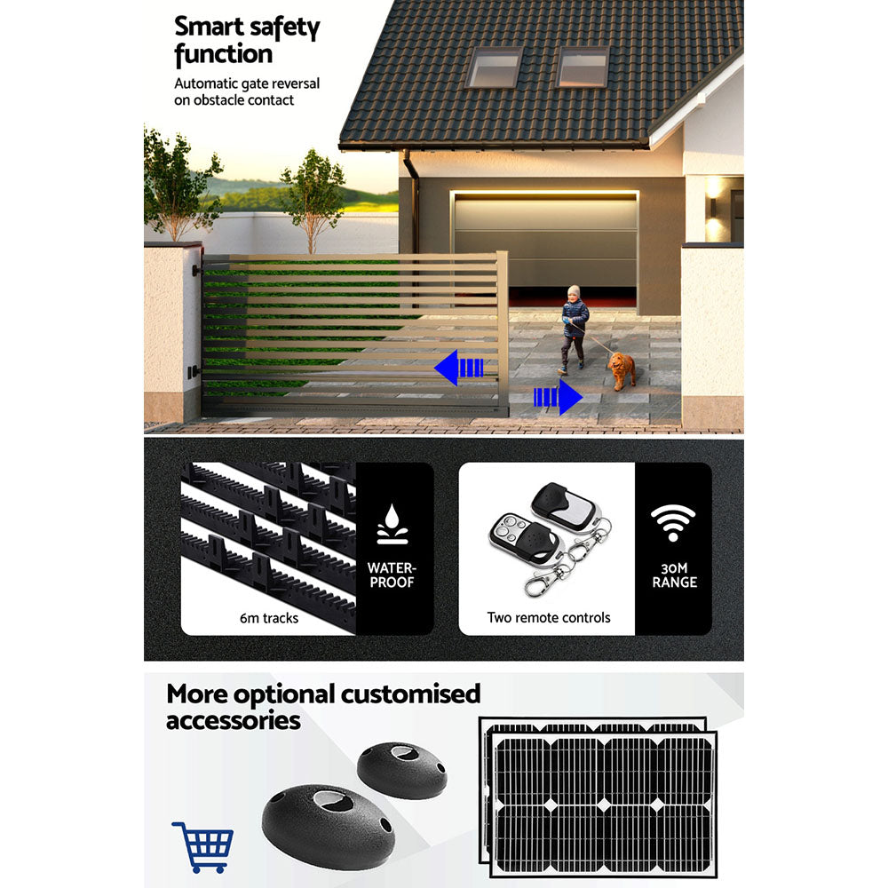 Lockmaster 6m Automatic Sliding Gate Opener Kit 1000kg Capacity