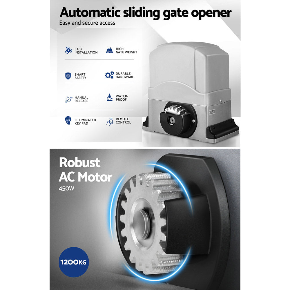 Lockmaster 4M 1200KG Automatic Sliding Gate Opener Kit Keypad