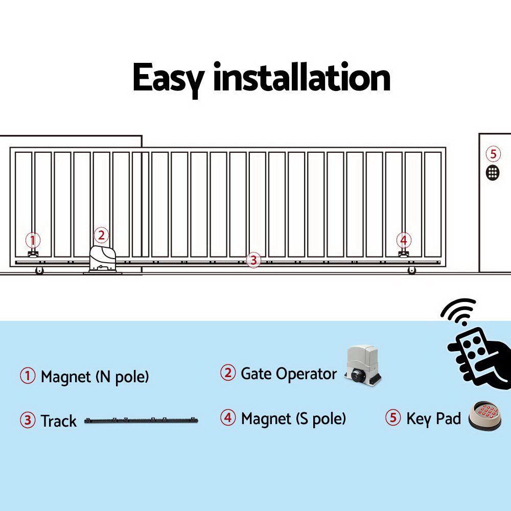 Lockmaster 4M 1200KG Automatic Sliding Gate Opener Kit Keypad