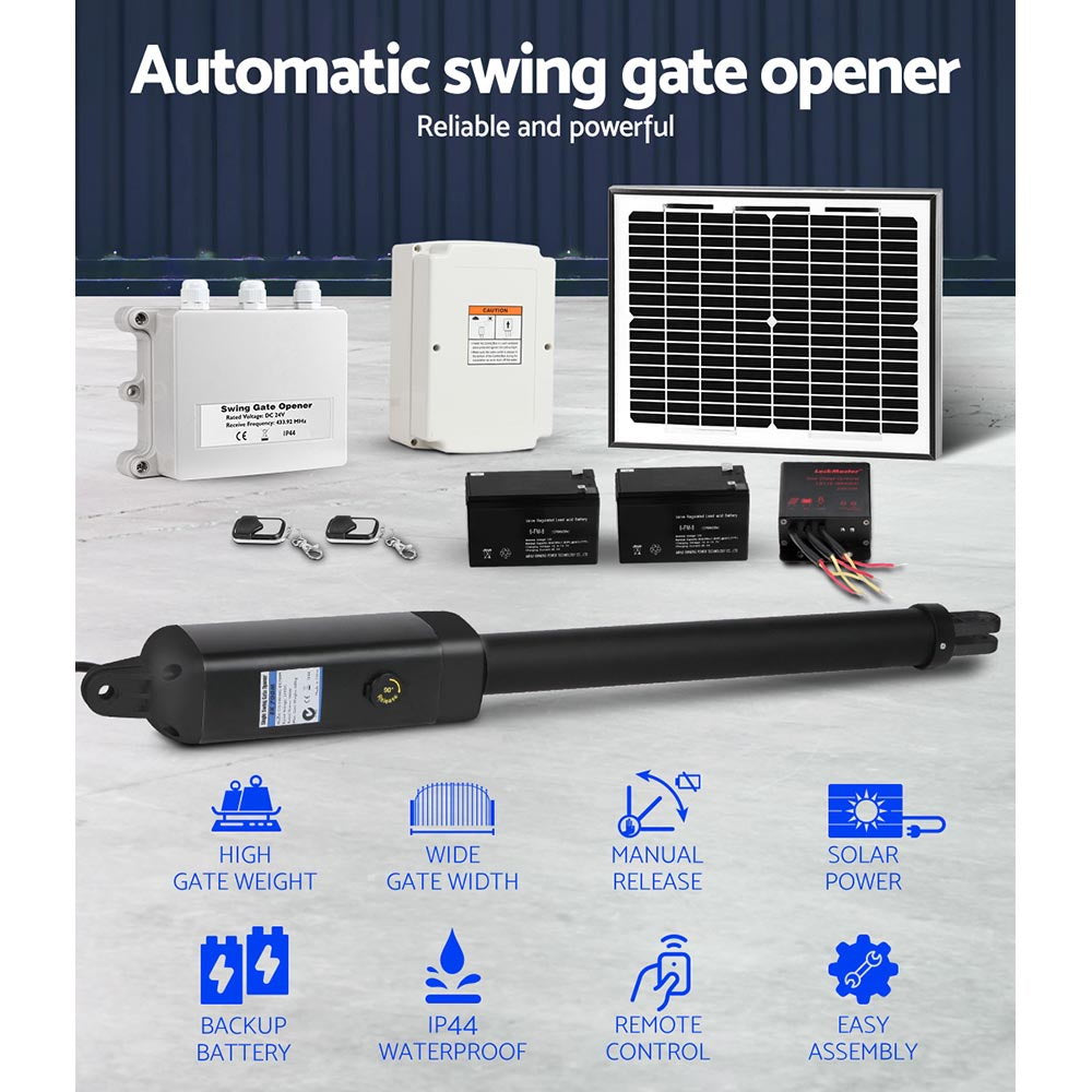 LockMaster Single Swing Gate Opener 600KG Solar-Powered 10W Panel