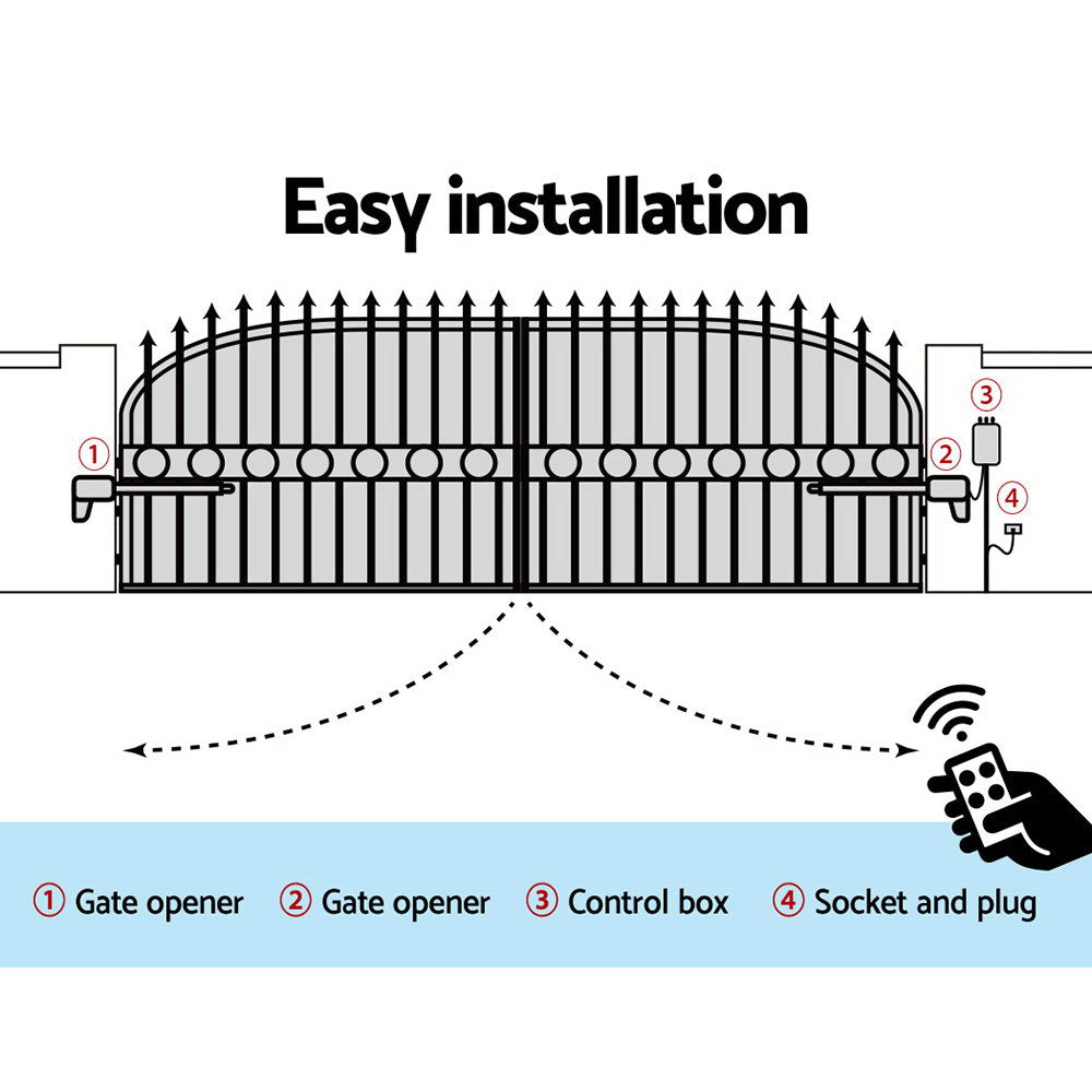 LockMaster Double Swing Gate Opener Kit 800KG Remote Control