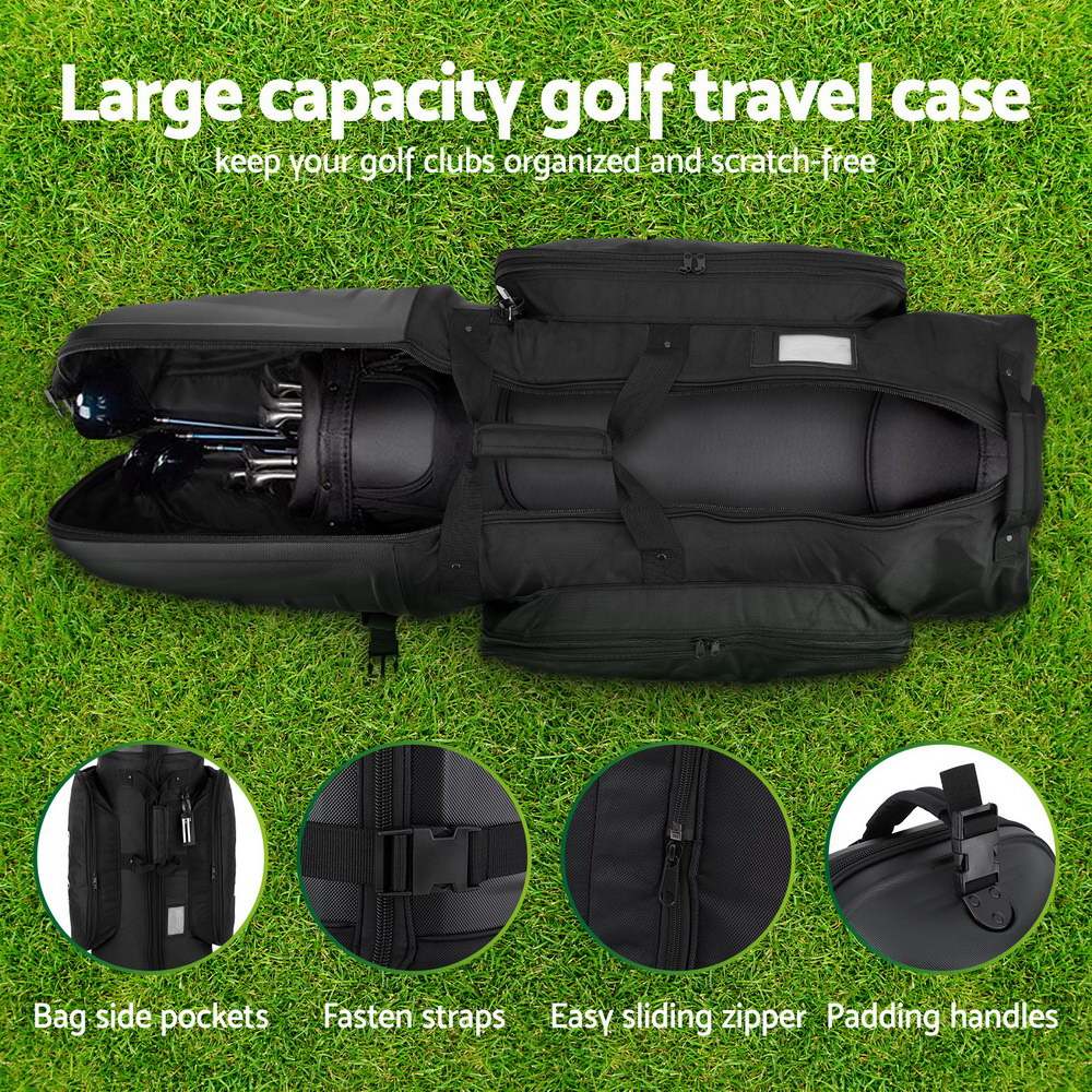Everfit Foldable Golf Travel Bag with Wheels Black
