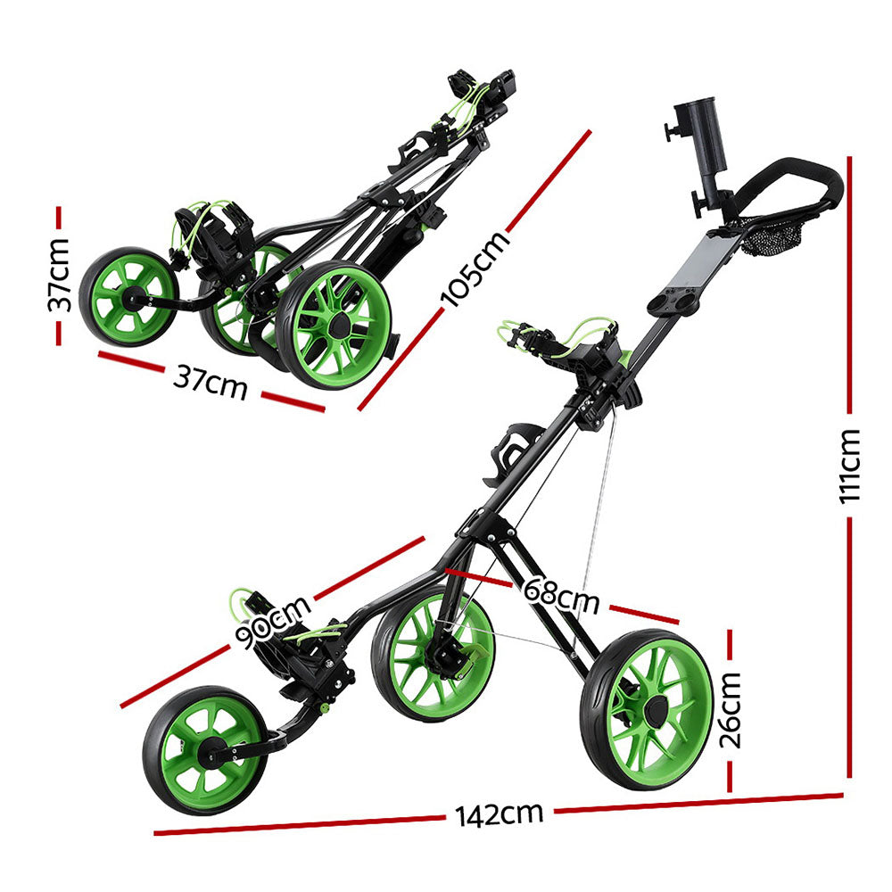 Everfit 3-Wheel Golf Buggy Quick Folding Trolley Green