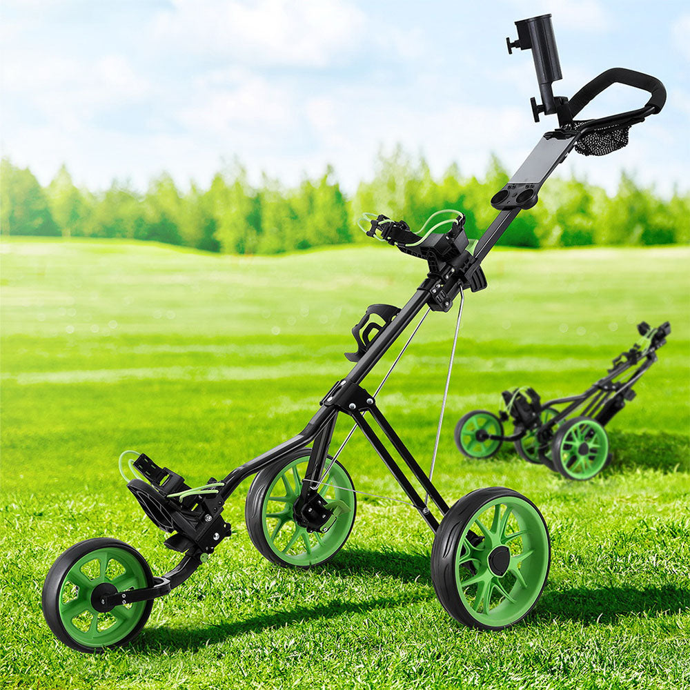 Everfit 3-Wheel Golf Buggy Quick Folding Trolley Green