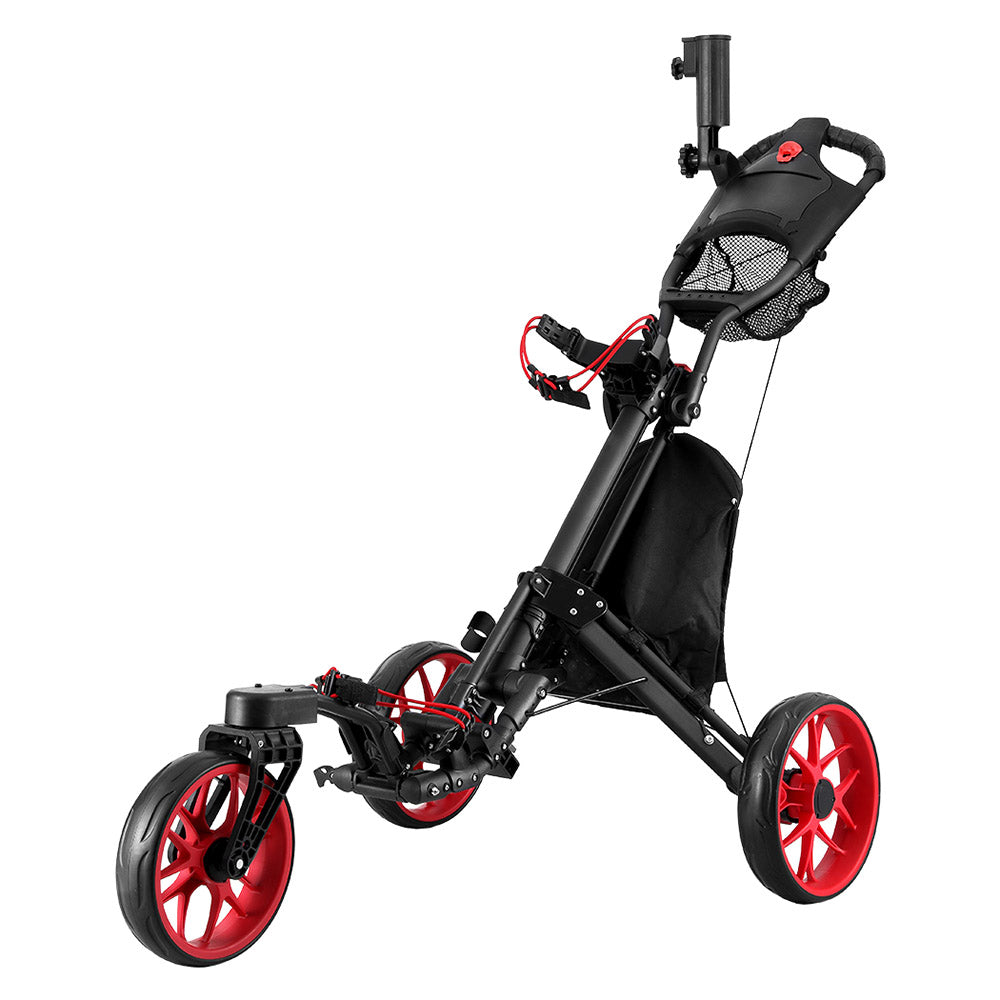 Everfit Foldable Golf Buggy Trolley Swivel Wheel Black/Red