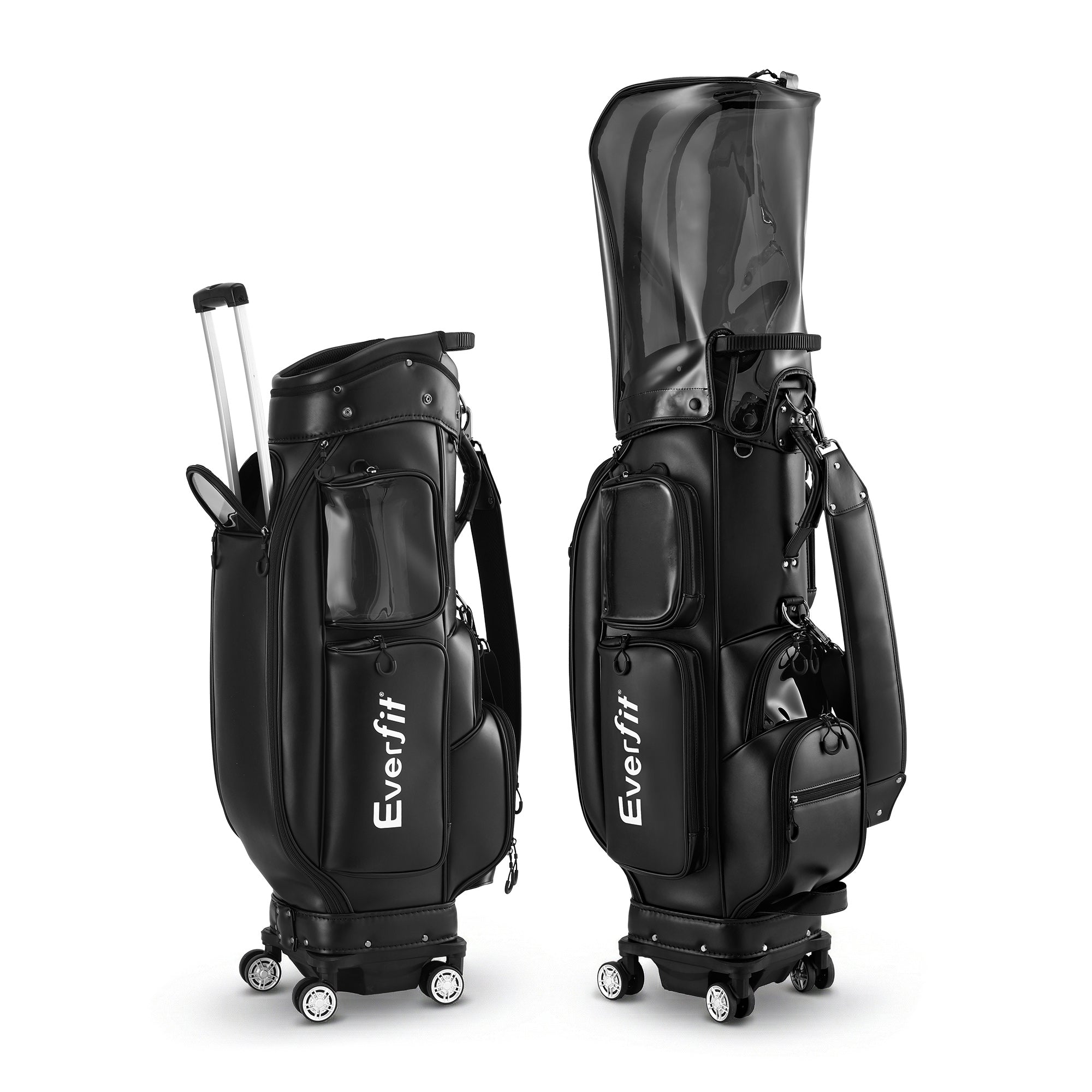 Everfit Golf Cart Bag Rolling Buggy Club Organiser Synthetic Leather Black