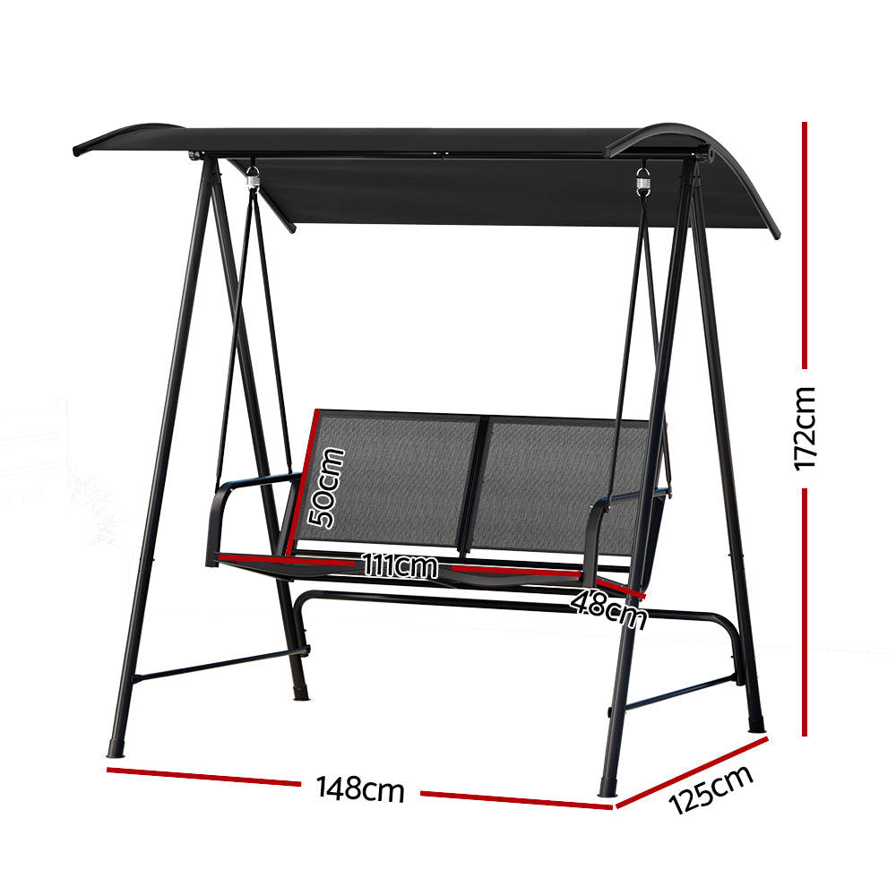 Gardeon 2-Seater Outdoor Swing Chair Adjustable Canopy Black