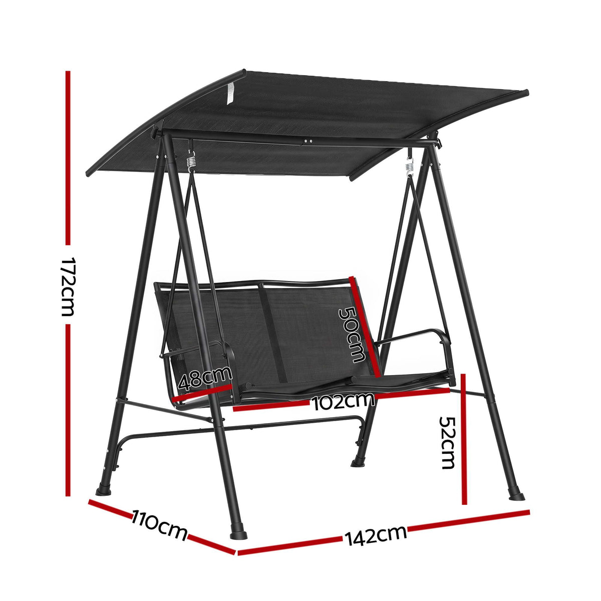 Gardeon Outdoor Swing Chair with Adjustable Canopy 142cmx172cm Stand Black