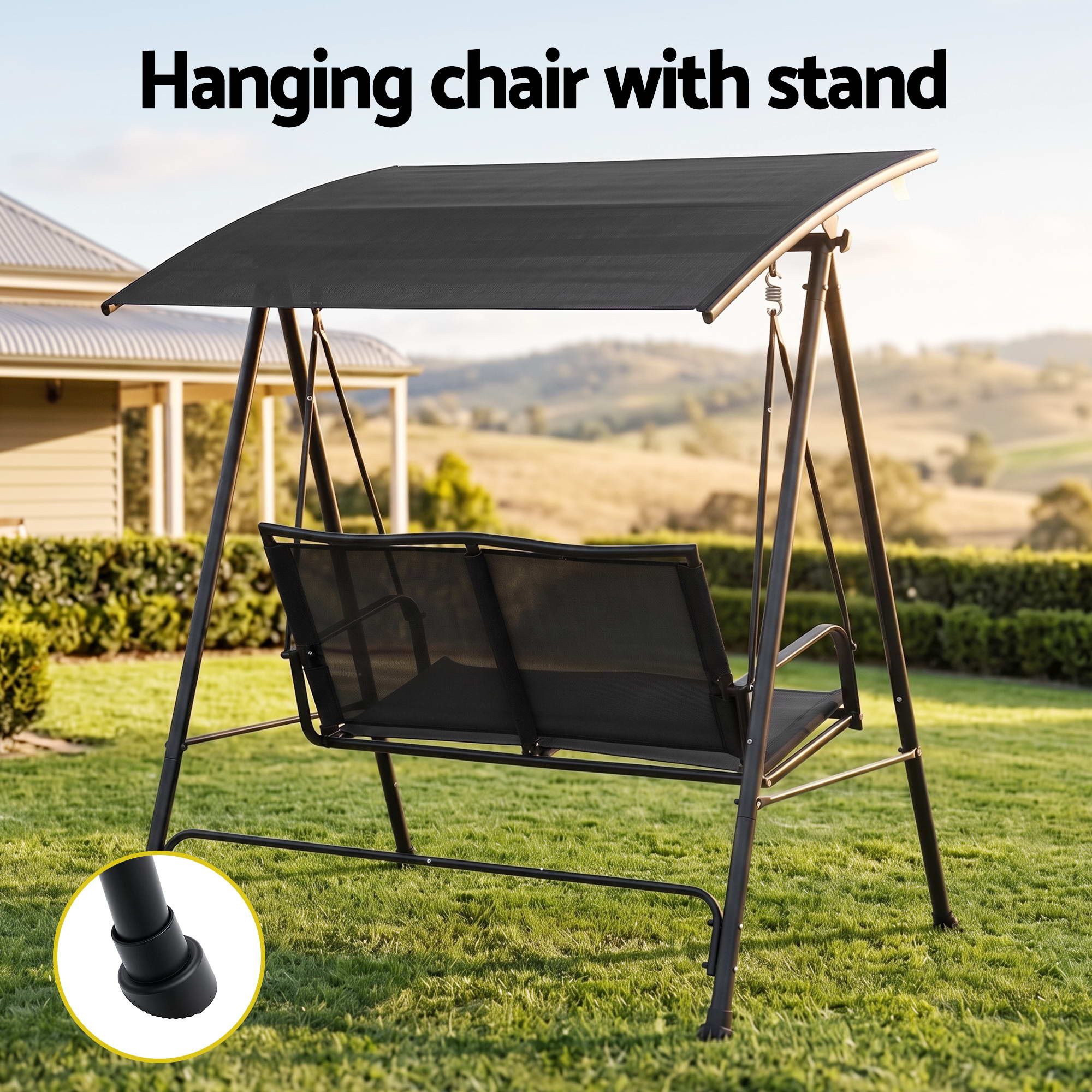 Gardeon Outdoor Swing Chair with Adjustable Canopy 142cmx172cm Stand Black