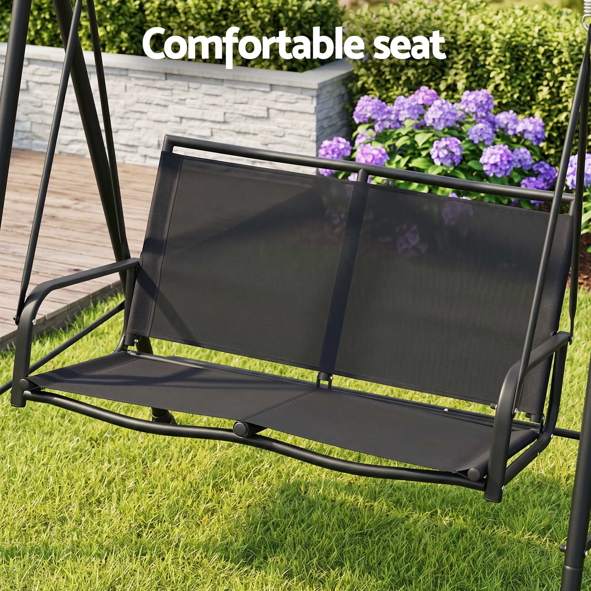 Gardeon Outdoor Swing Chair with Adjustable Canopy 142cmx172cm Stand Black