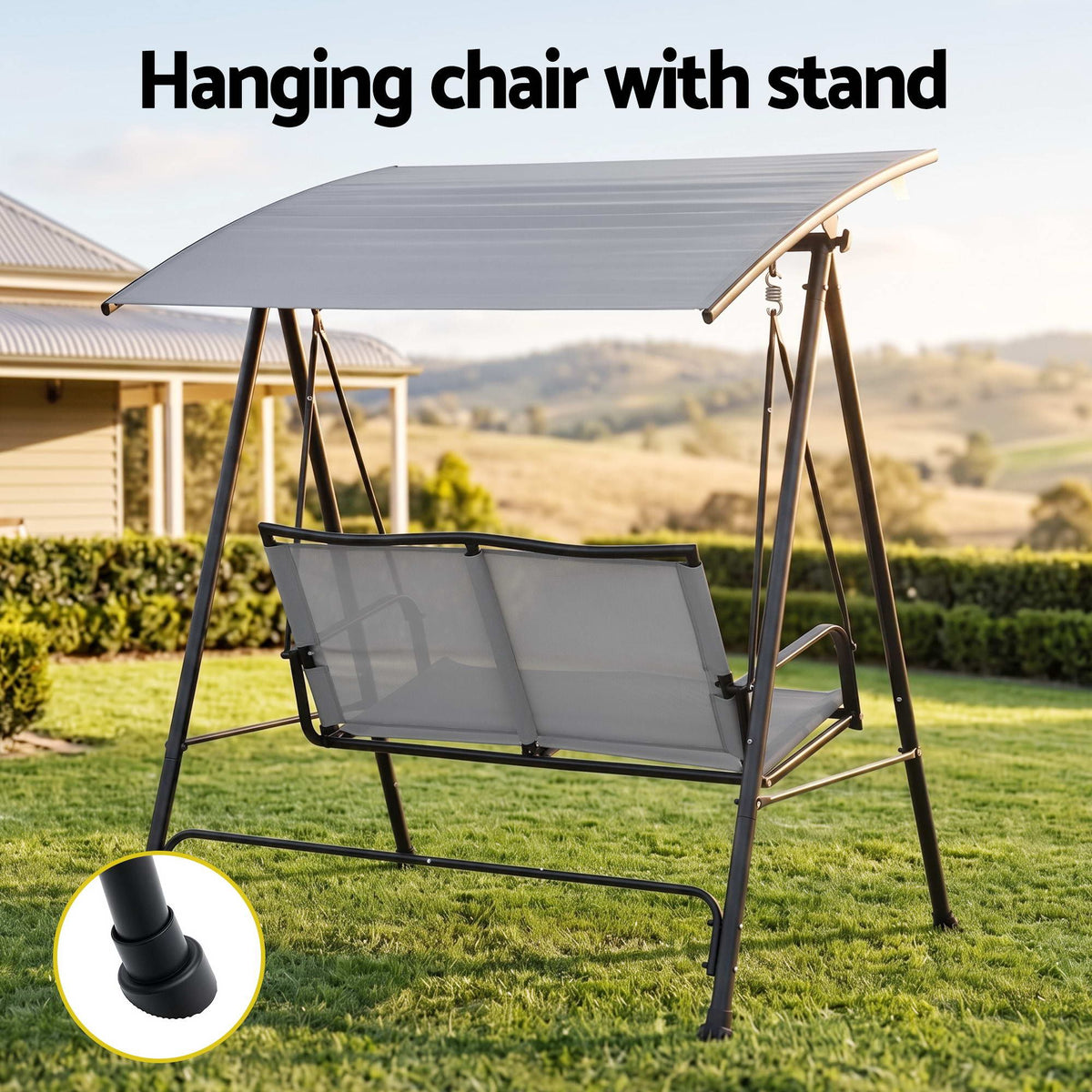 Gardeon Outdoor Swing Chair with Adjustable Canopy 142cmx172cm Stand Grey