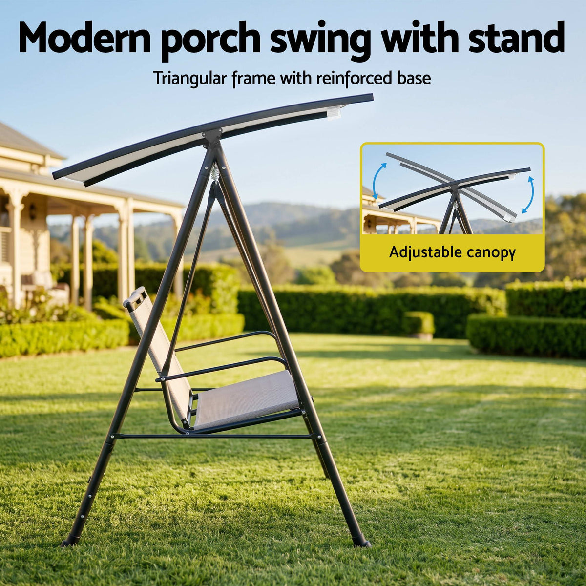 Gardeon Outdoor Swing Chair with Adjustable Canopy 142cmx172cm Stand Grey