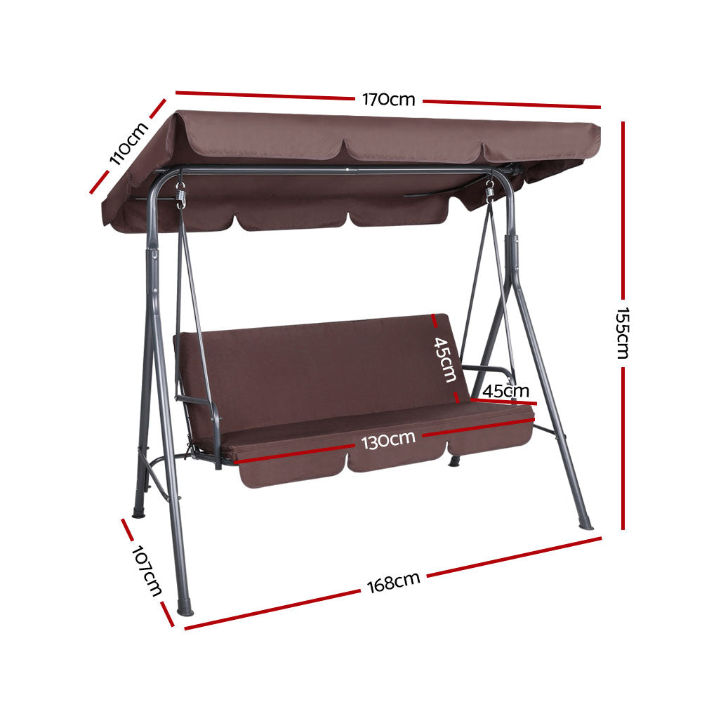 Gardeon 3-Seater Outdoor Swing Chair Canopy Brown