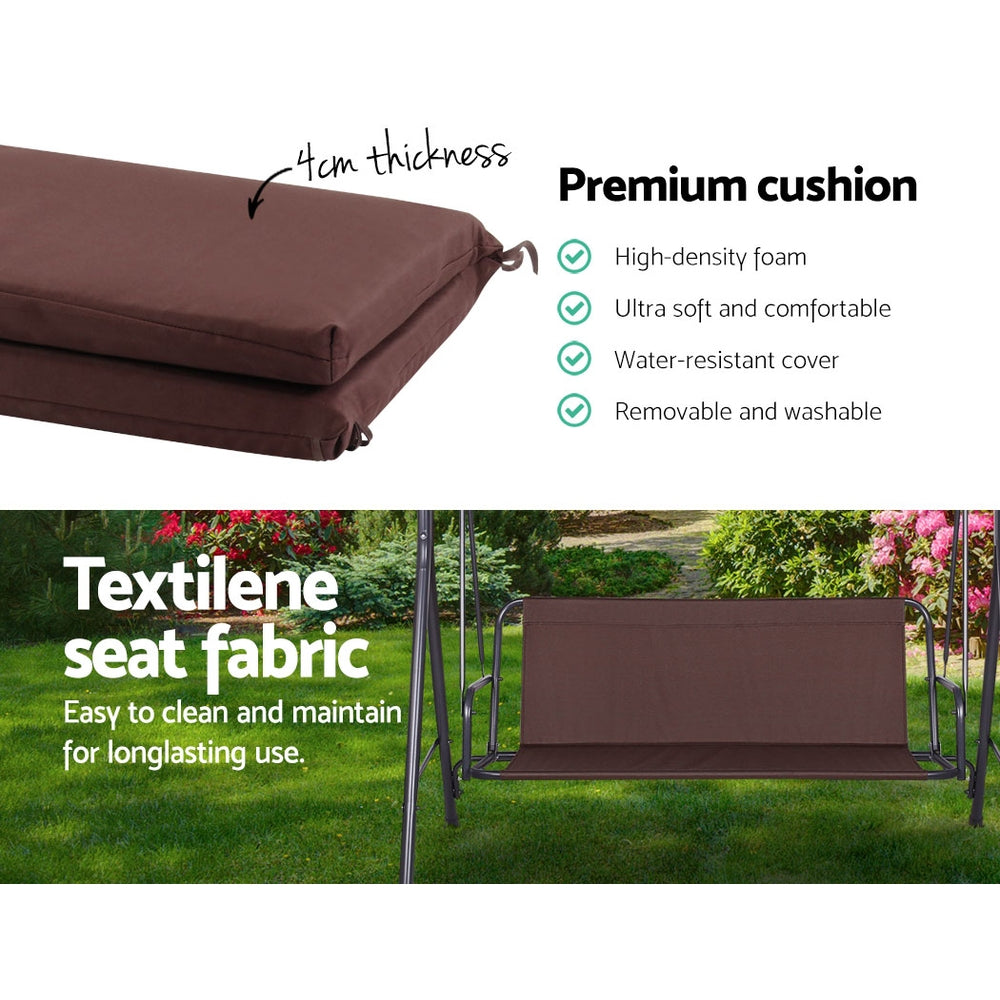 Gardeon 3-Seater Outdoor Swing Chair Canopy Brown
