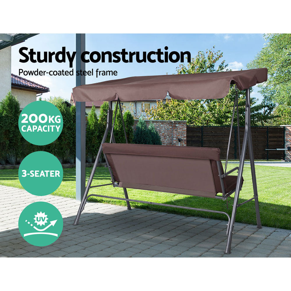 Gardeon 3-Seater Outdoor Swing Chair Canopy Brown