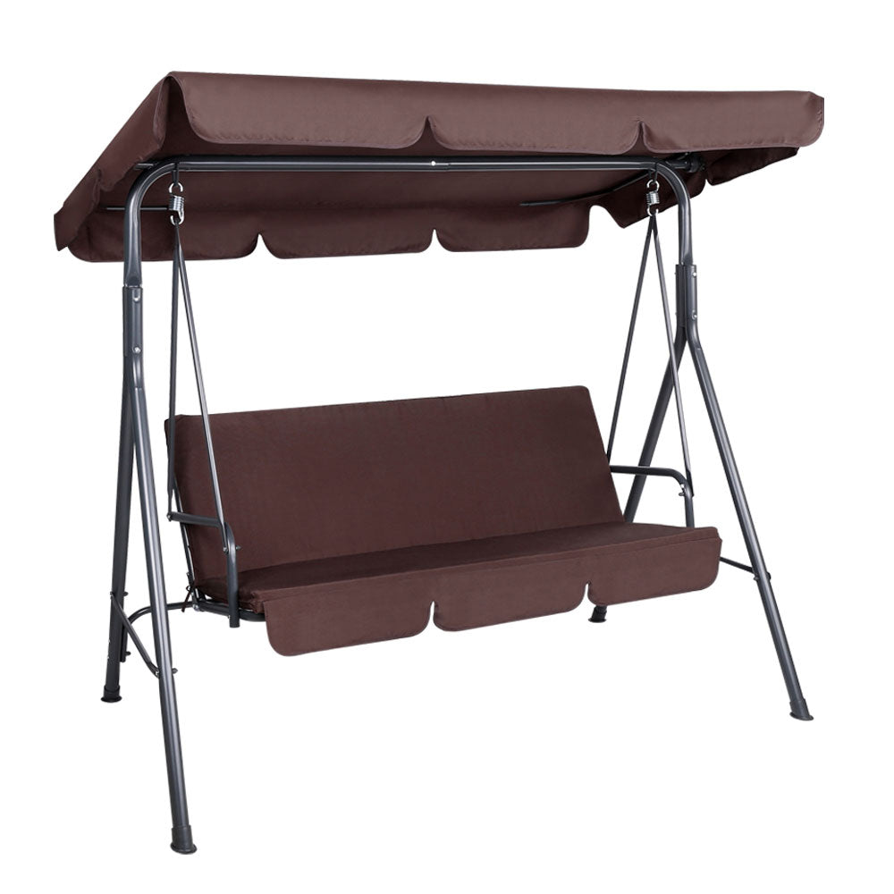 Gardeon 3-Seater Outdoor Swing Chair Canopy Brown