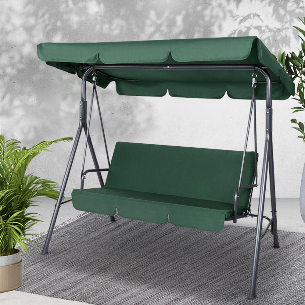 Gardeon 3-Seater Outdoor Swing Chair Canopy Dark Green