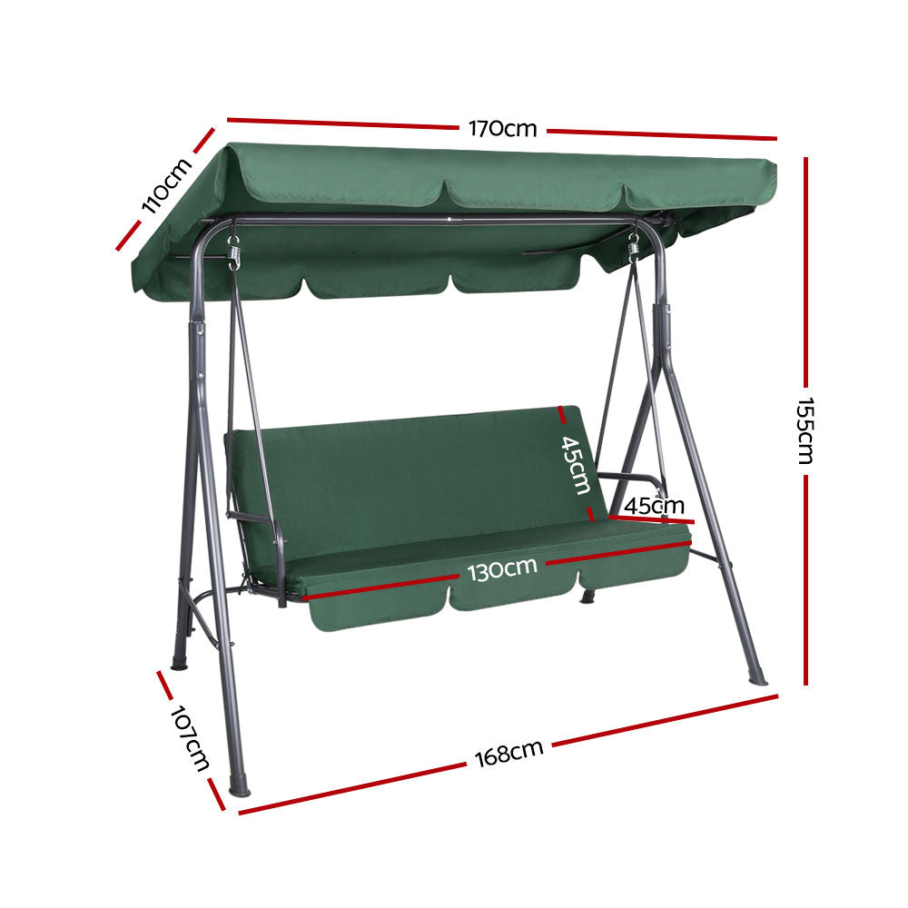 Gardeon 3-Seater Outdoor Swing Chair Canopy Dark Green