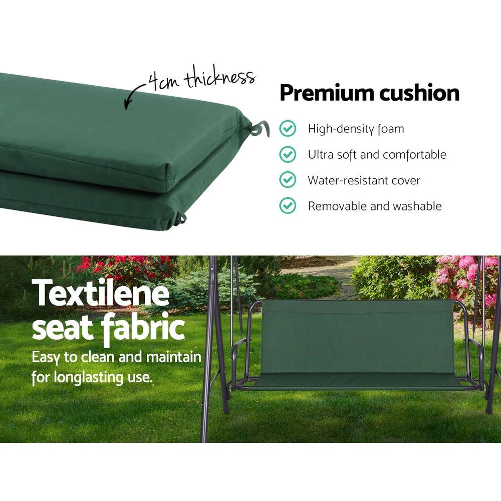 Gardeon 3-Seater Outdoor Swing Chair Canopy Dark Green