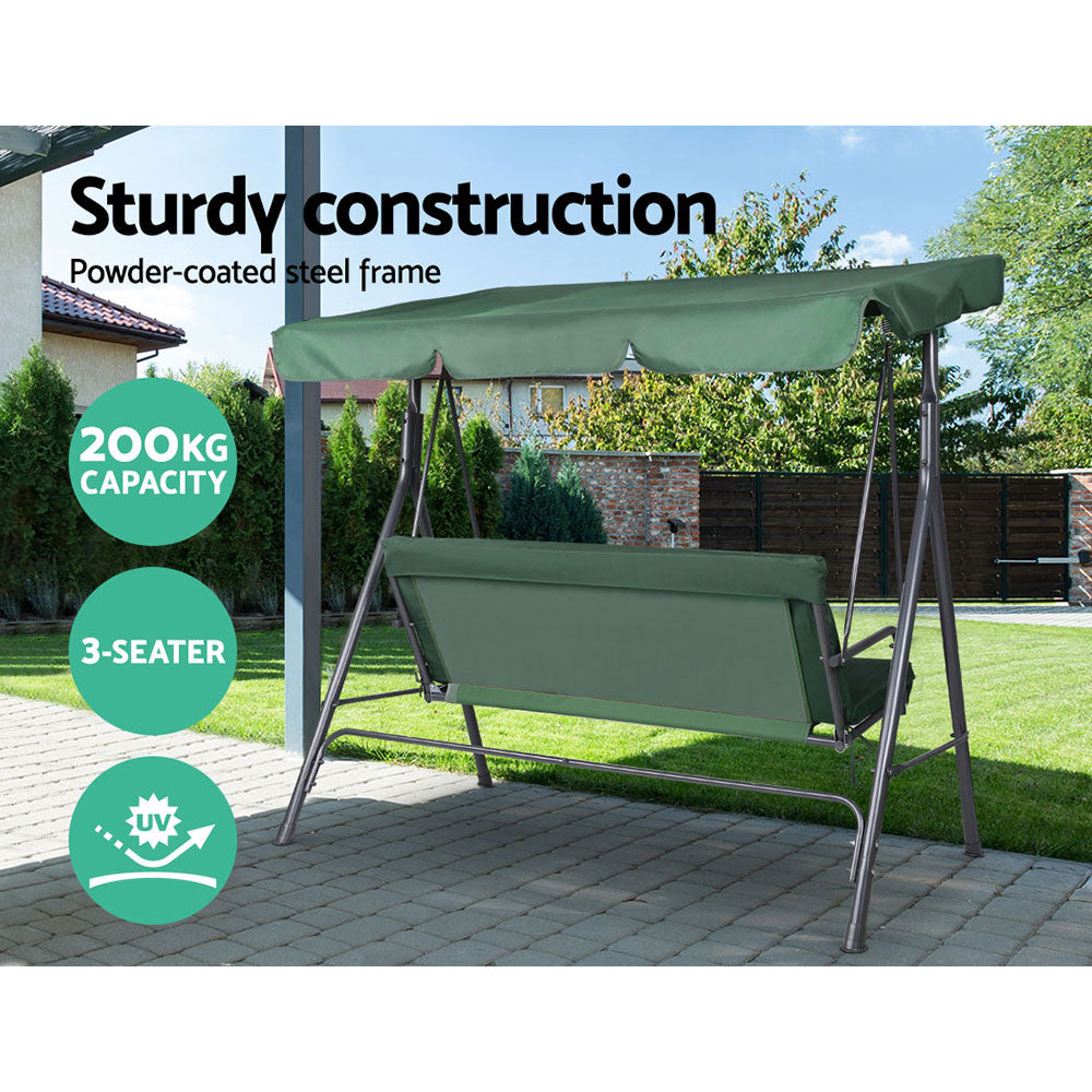 Gardeon 3-Seater Outdoor Swing Chair Canopy Dark Green