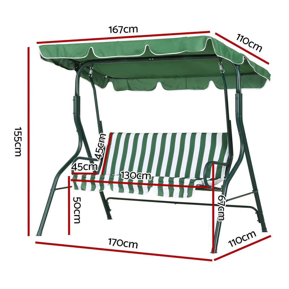 Gardeon 3-Seater Outdoor Swing Chair Canopy White Green