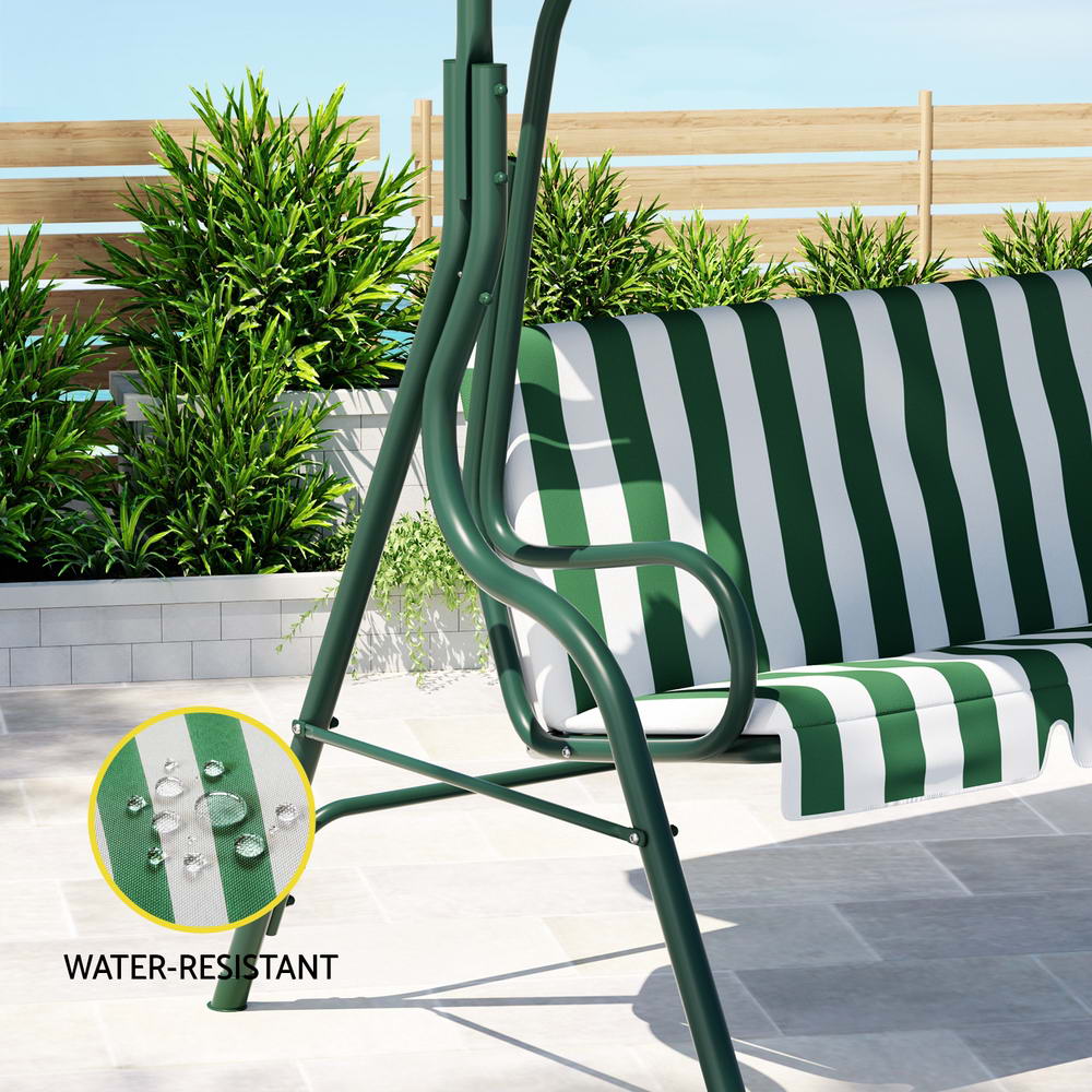 Gardeon 3-Seater Outdoor Swing Chair Canopy White Green