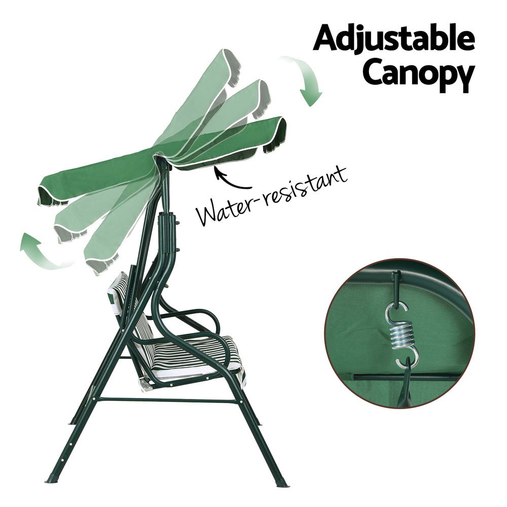 Gardeon 3-Seater Outdoor Swing Chair Canopy White Green