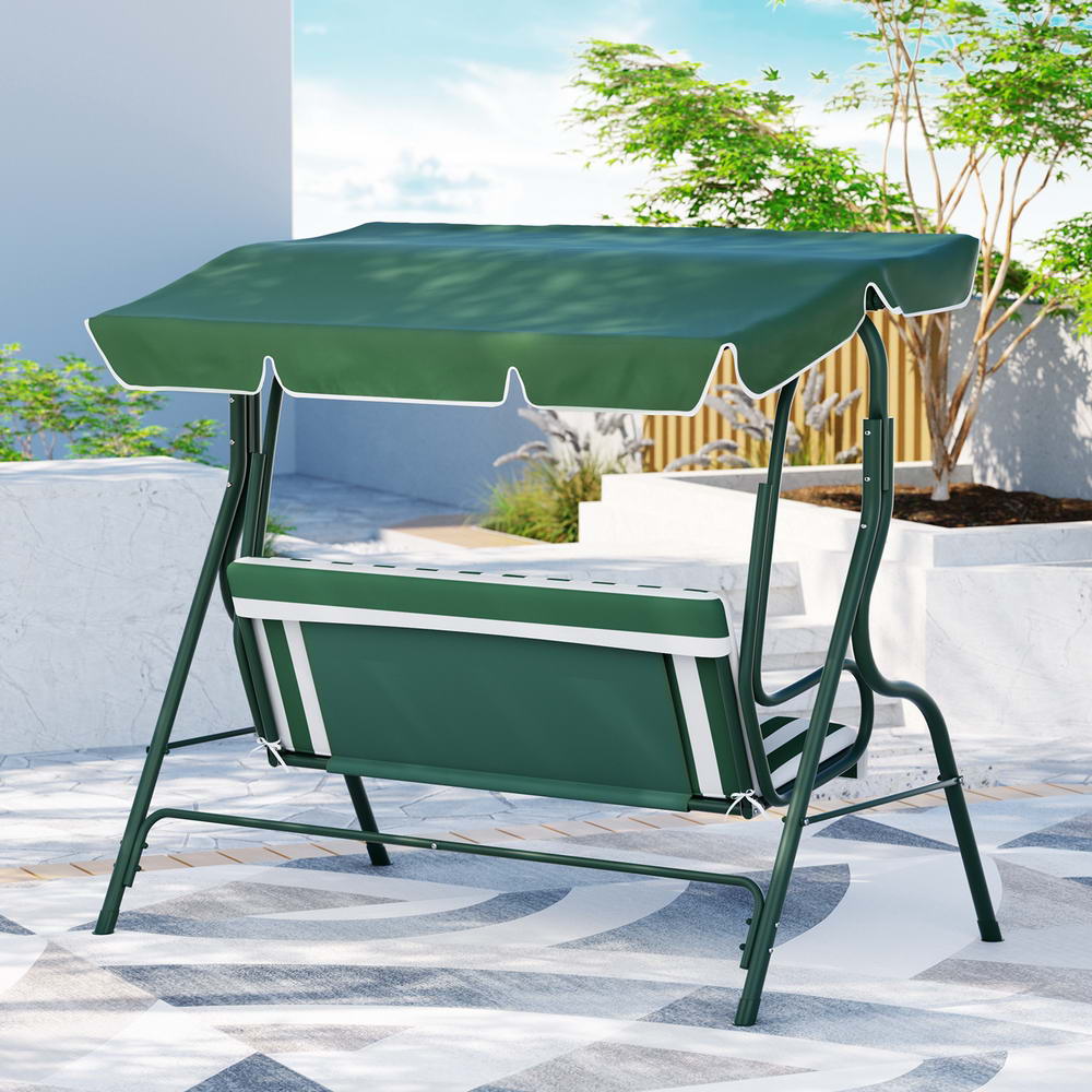 Gardeon 3-Seater Outdoor Swing Chair Canopy White Green