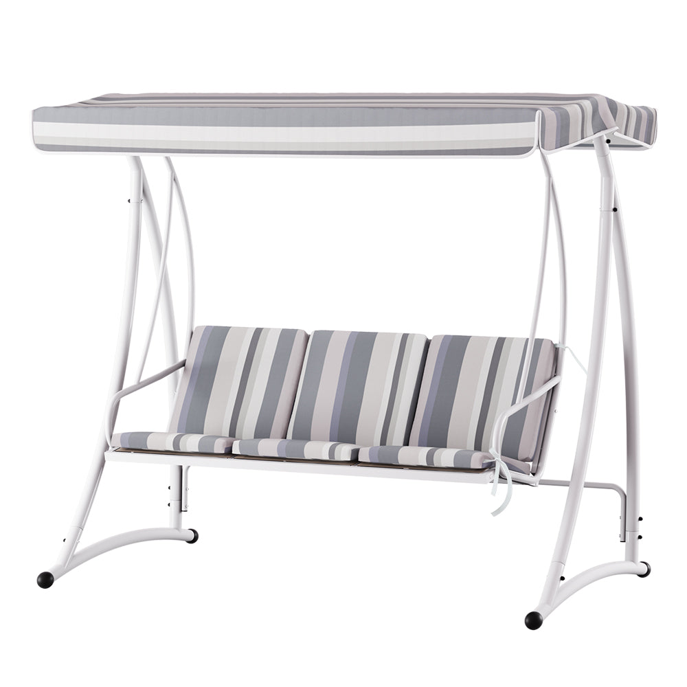 Gardeon 3-Seater Outdoor Swing Chair Adjustable Canopy White Grey