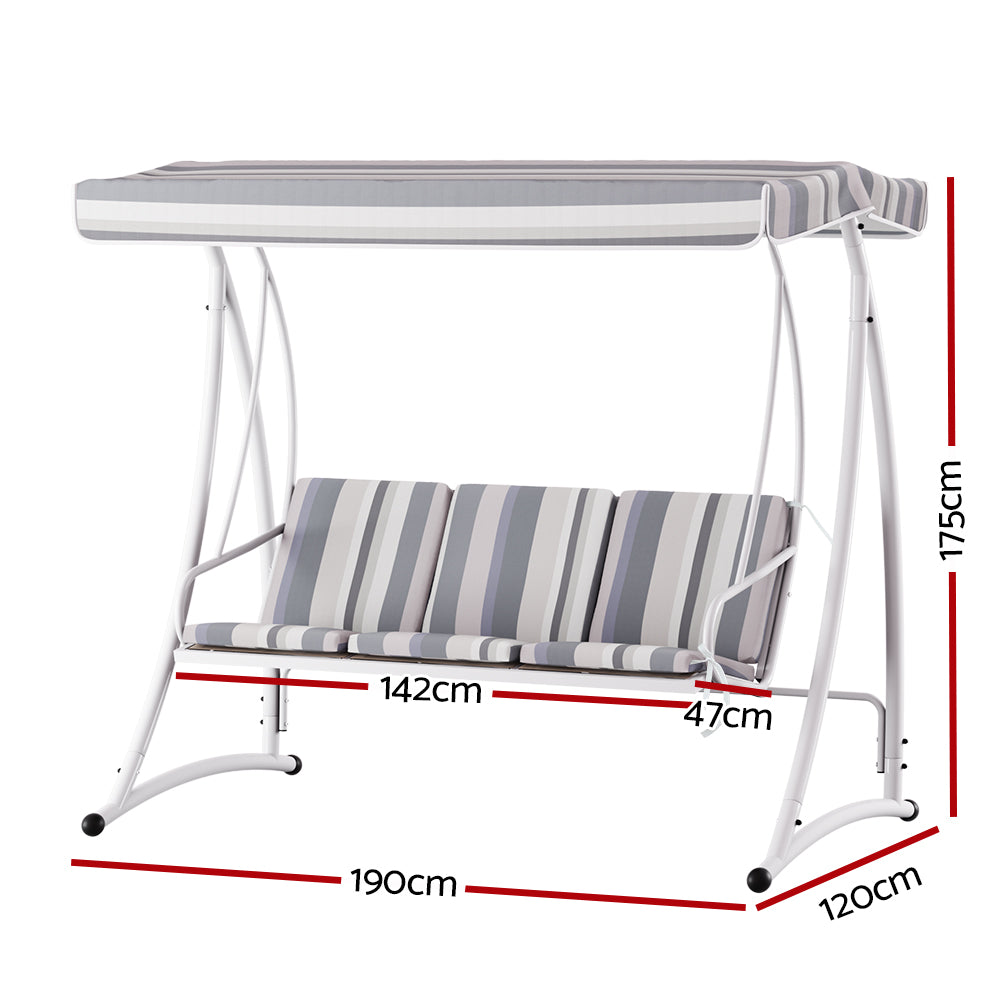 Gardeon 3-Seater Outdoor Swing Chair Adjustable Canopy White Grey