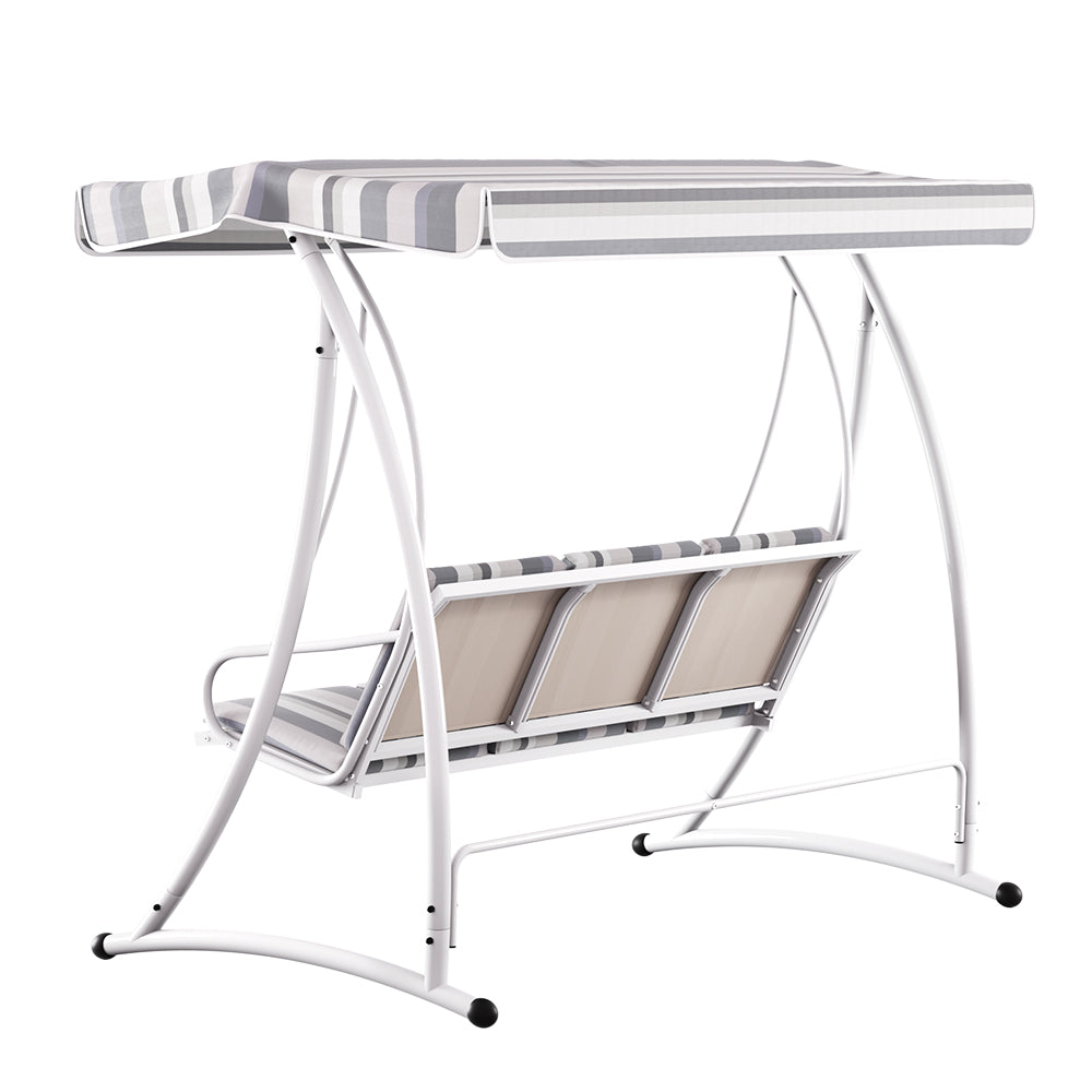 Gardeon 3-Seater Outdoor Swing Chair Adjustable Canopy White Grey