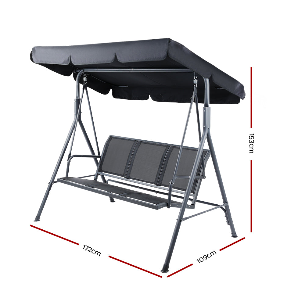Gardeon 3-Seater Outdoor Swing Chair Canopy Mesh Black