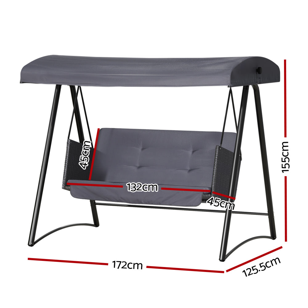Gardeon 3-Seater Outdoor Swing Chair Rattan Grey