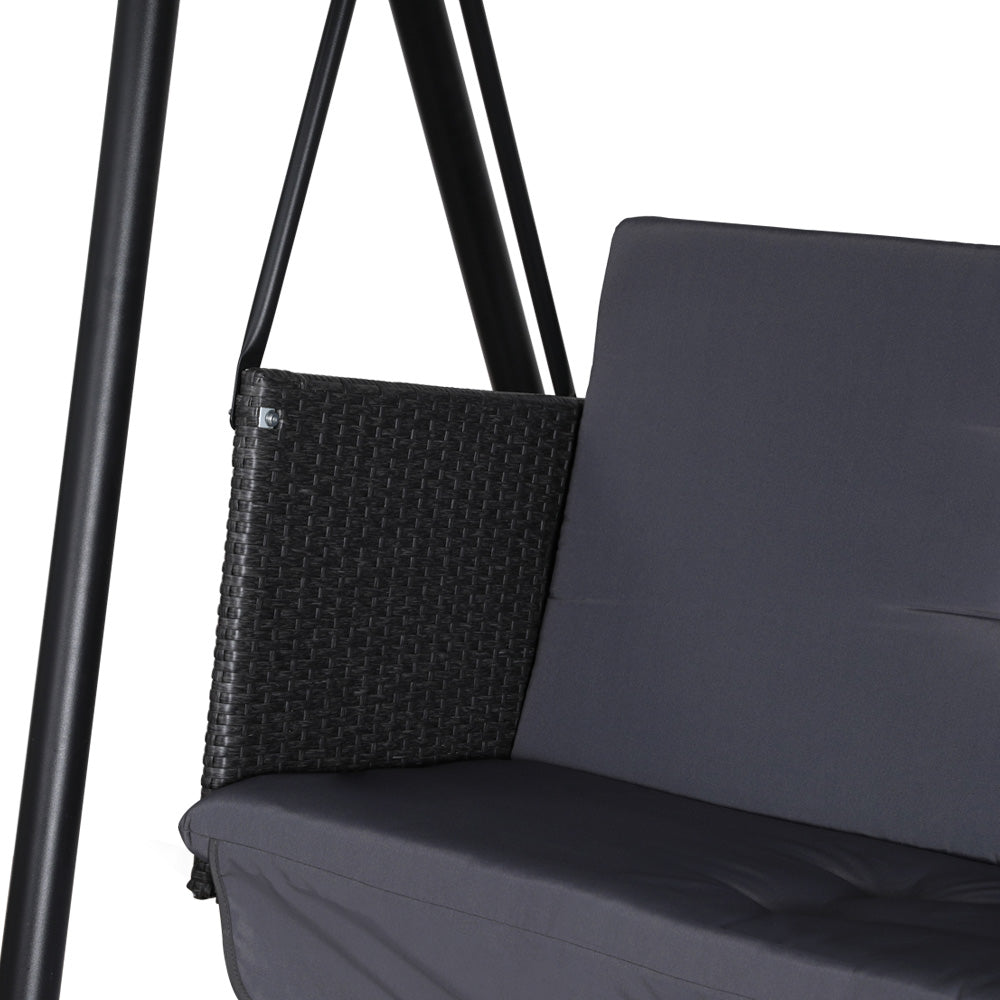 Gardeon 3-Seater Outdoor Swing Chair Rattan Grey