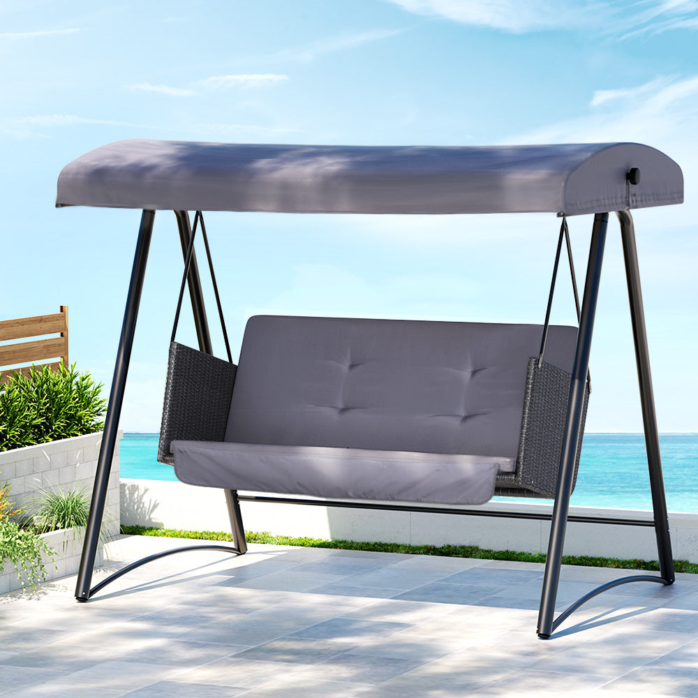 Gardeon 3-Seater Outdoor Swing Chair Rattan Grey