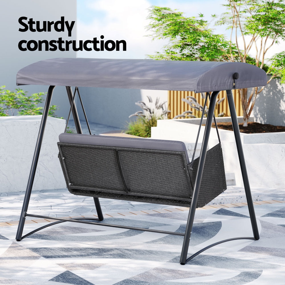 Gardeon 3-Seater Outdoor Swing Chair Rattan Grey