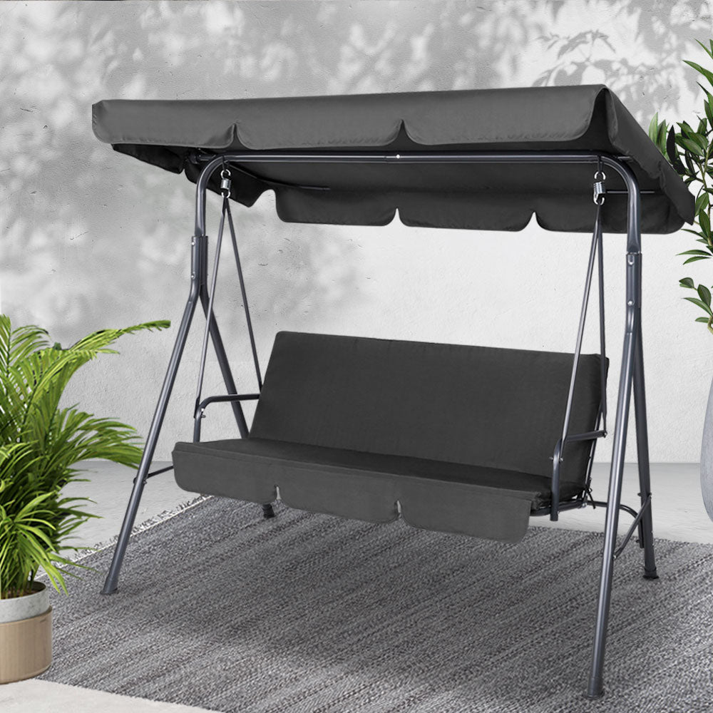 Gardeon Canopy Outdoor Swing Chair 3 Seater Black