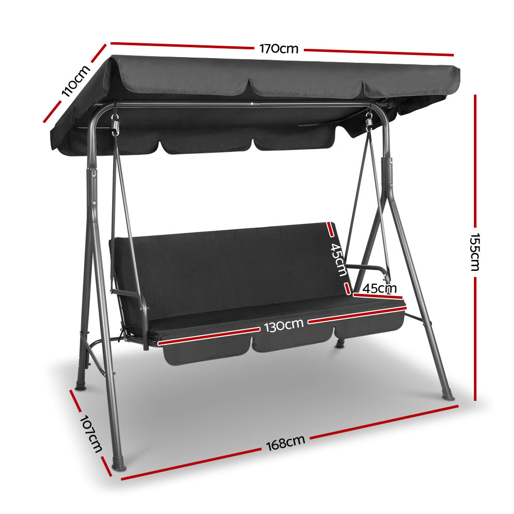 Gardeon 3-Seater Outdoor Swing Chair Black Canopy