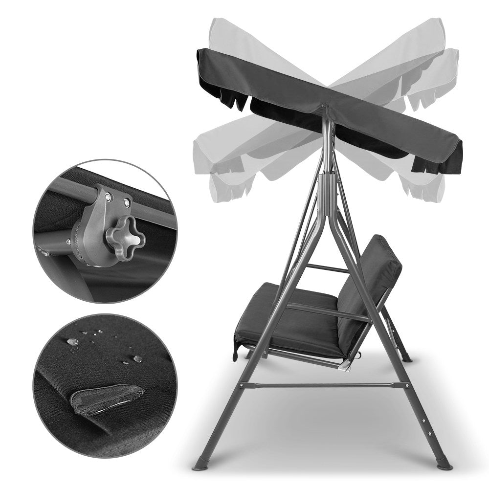 Gardeon 3-Seater Outdoor Swing Chair Black Canopy