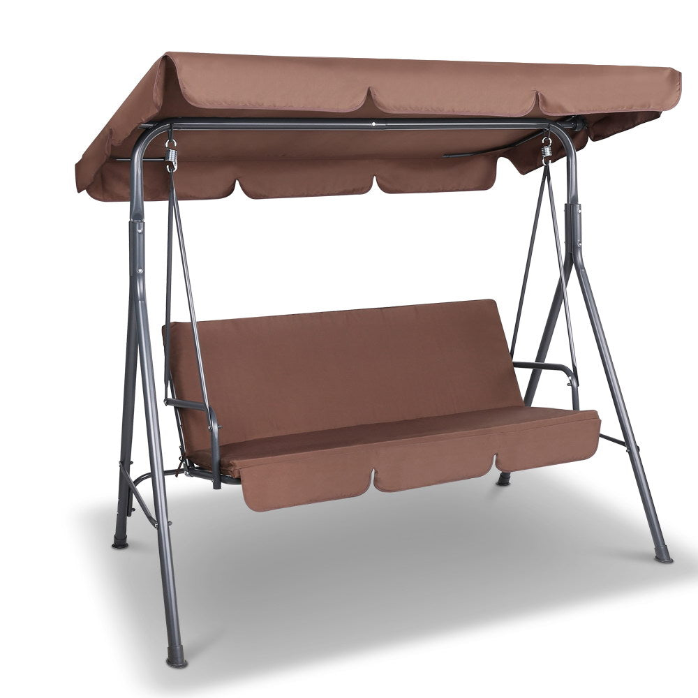 Gardeon 3-Seater Outdoor Swing Chair Canopy Coffee