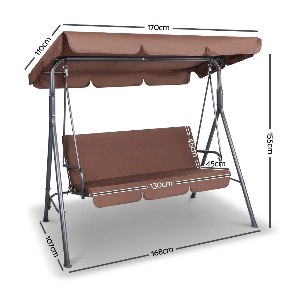 Gardeon 3-Seater Outdoor Swing Chair Canopy Coffee