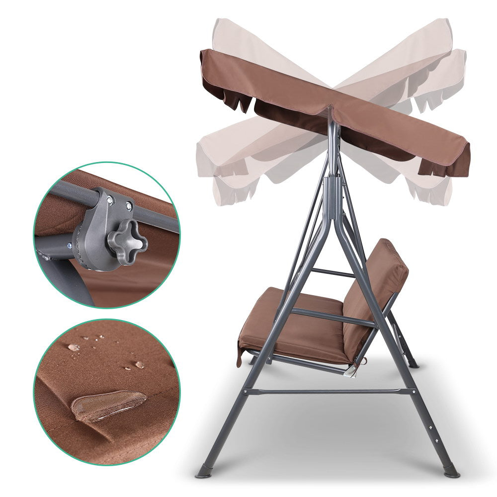 Gardeon 3-Seater Outdoor Swing Chair Canopy Coffee
