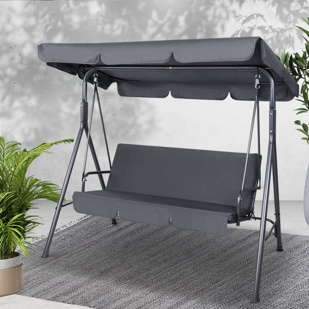 Gardeon Outdoor Canopy Swing Chair 3 Seater Grey