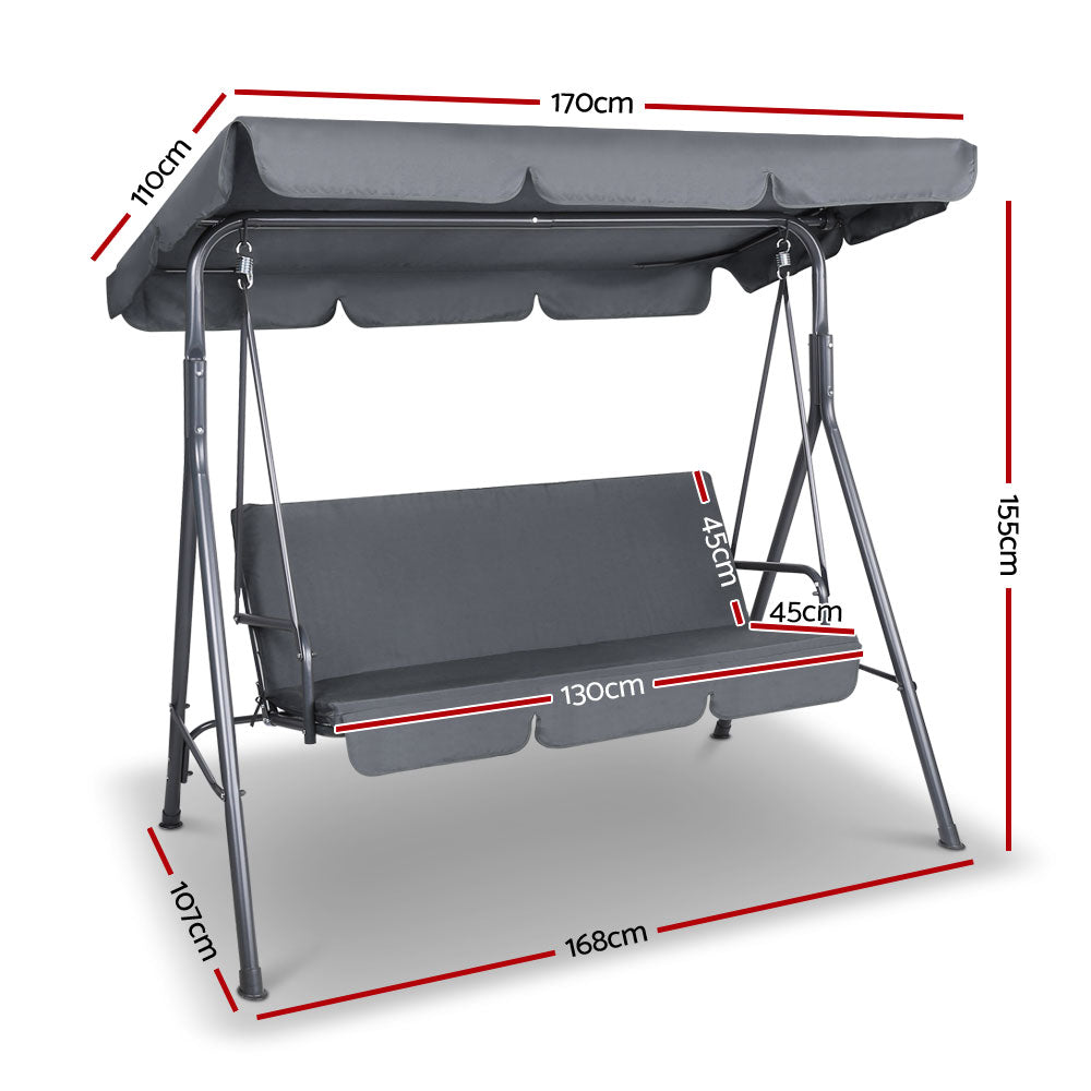 Gardeon 3-Seater Outdoor Swing Chair Canopy Grey