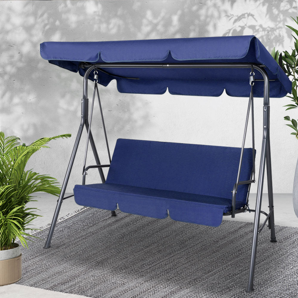 Gardeon Outdoor Canopy Swing Chair 3 Seater Navy